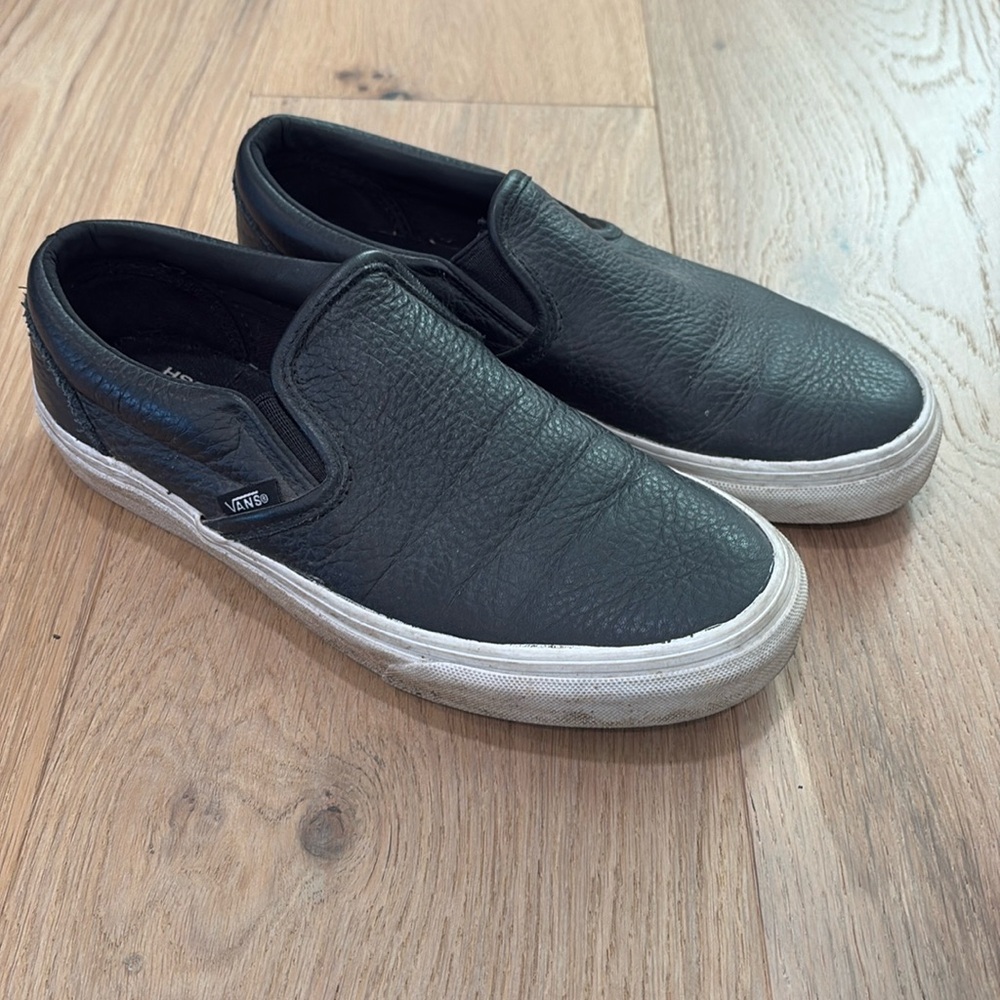 Vans Black Leather Classic Slip-On